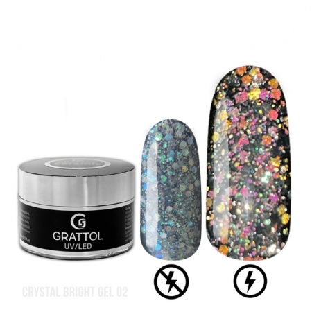 Grattol Gel Crystal Bright 02 - Гель со светоотражающим крупным глиттером, 15 мл